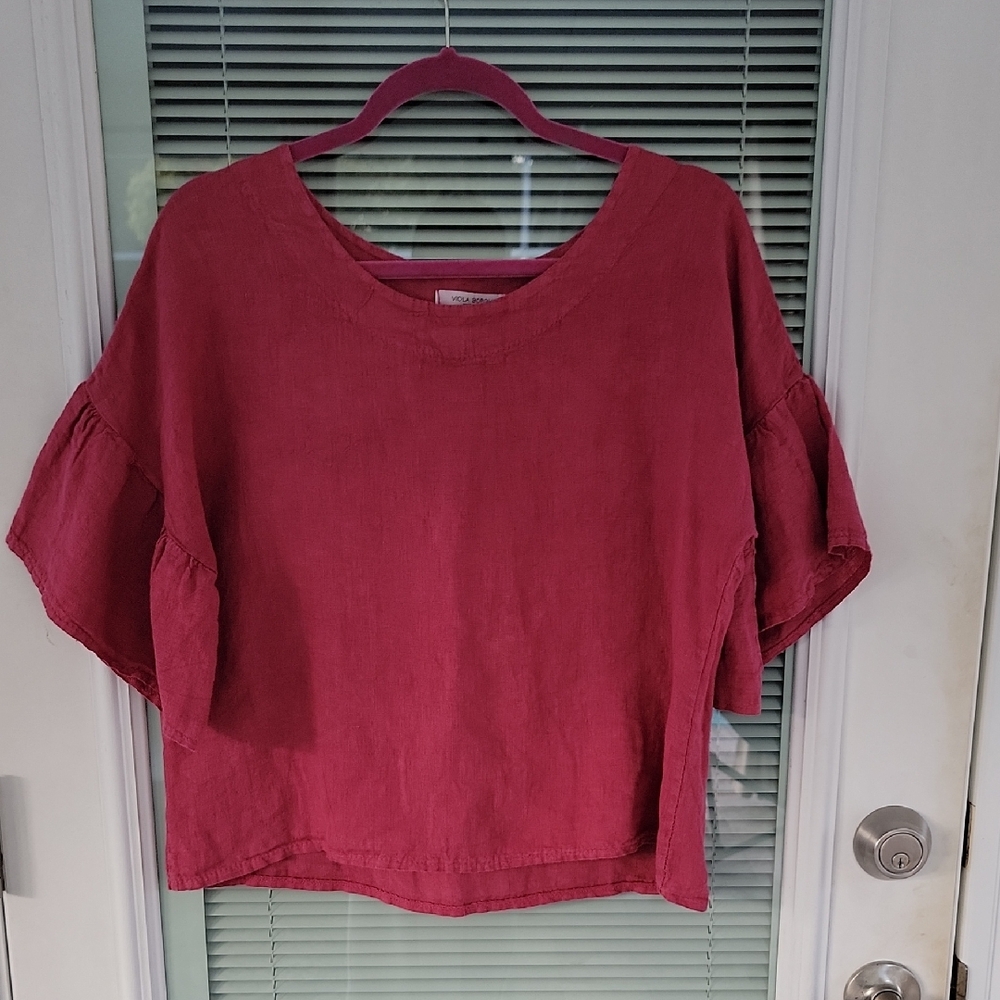 Viola Borghi Linen Pink Top Sz S Belle Sleeve Boxy Fit Boho Made in Italy - Picture 1 of 7